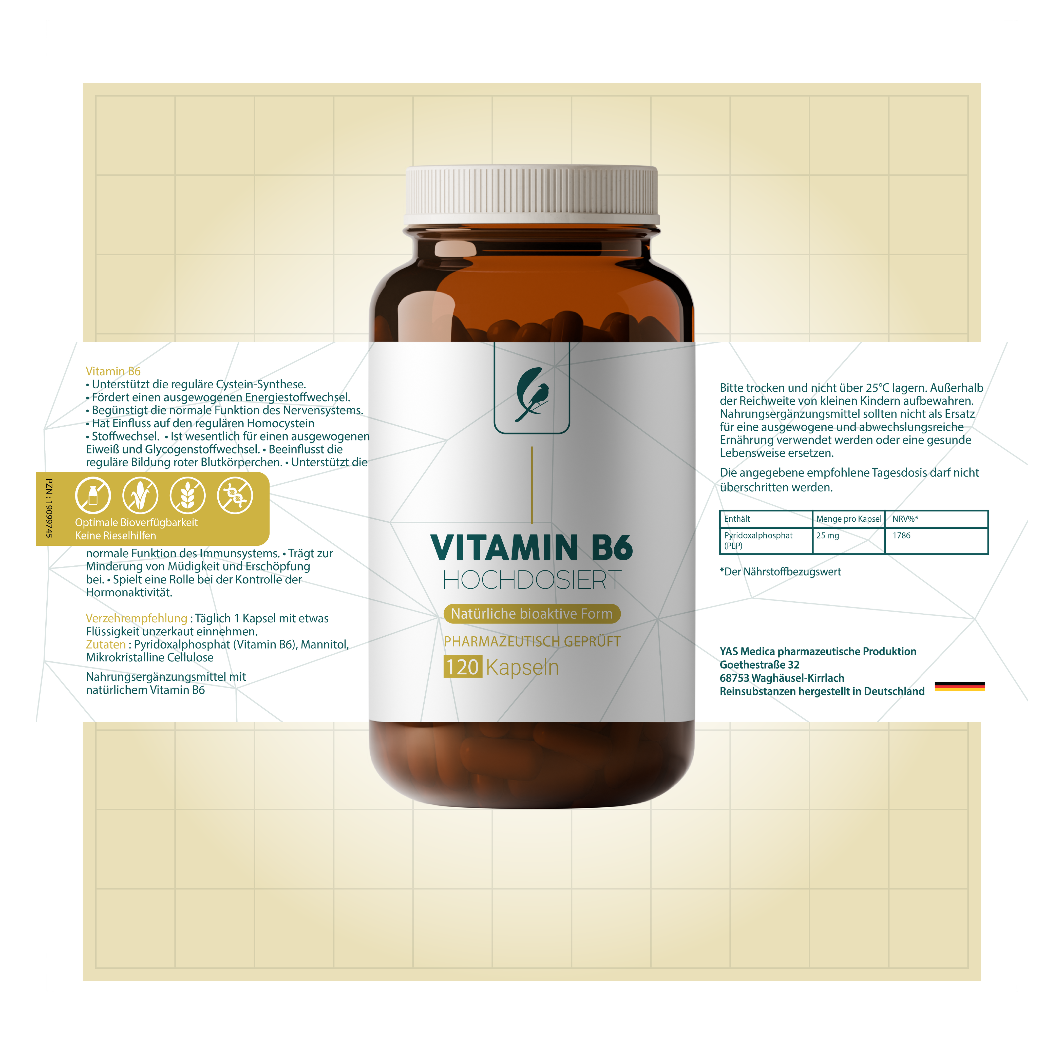 Vitamin B6 25mg - Hochdosiert und Bioaktiv